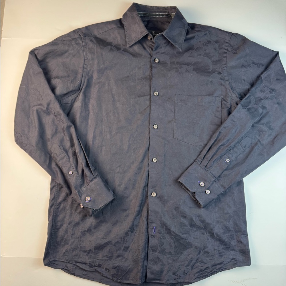 Bugatchi Black Casual Button-Down long sleeve shirt with subtle pattern large